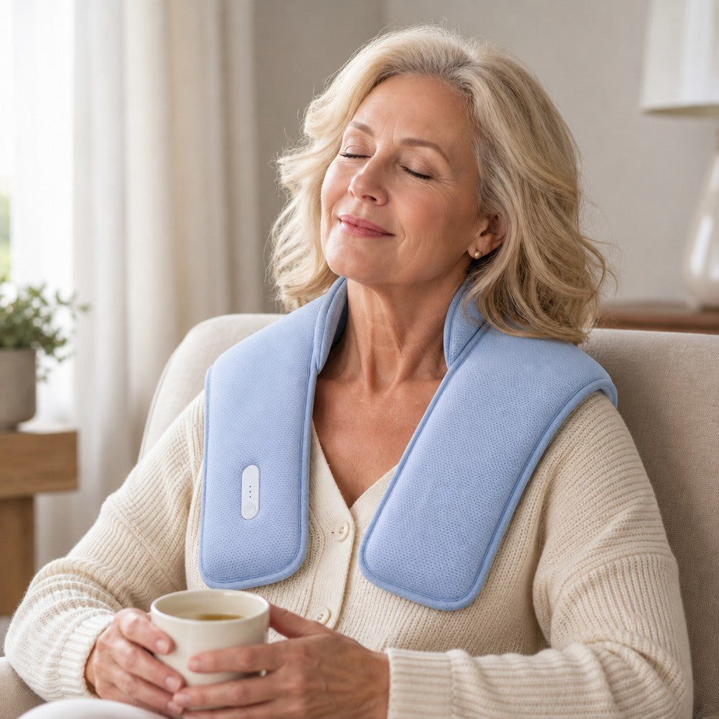 Wearing the Palora heated wrap in the morning